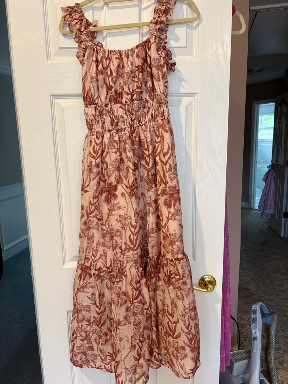 MELLODAY Blush Pink Smocked Bodice Midi Dress